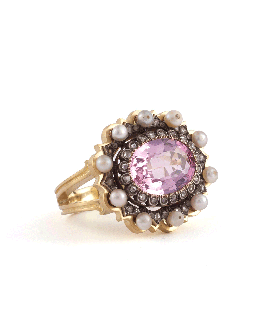 Pink Topaz and Pearl Seed Ring