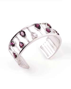 Rhodochrosite and Sapphire Pear Cuff