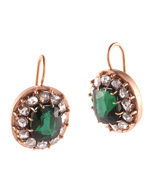 Rose Cut Diamond and Tourmaline Earrings