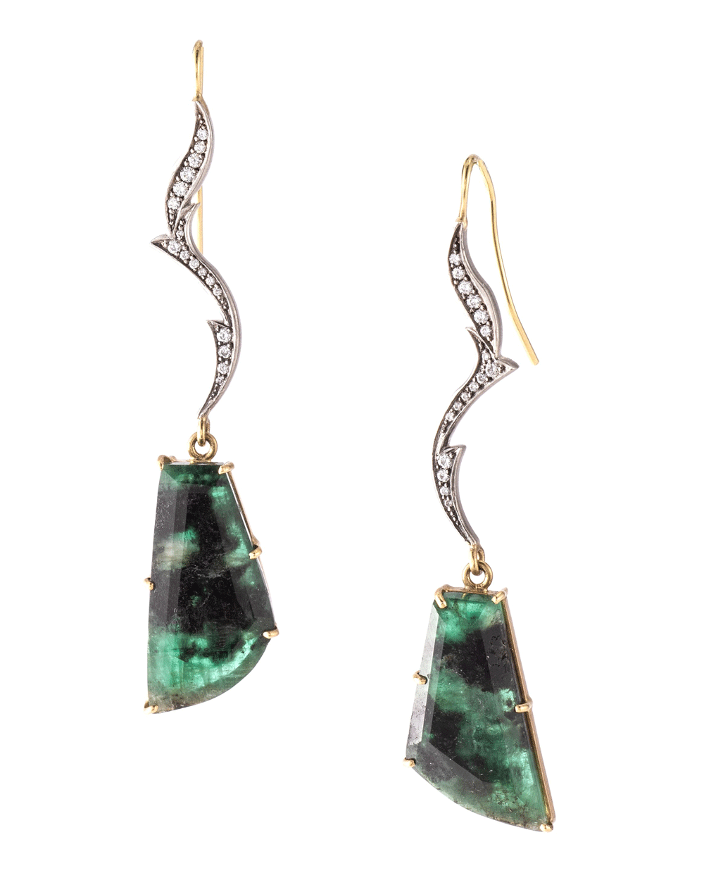 Sliced Emerald Long Wire Earrings