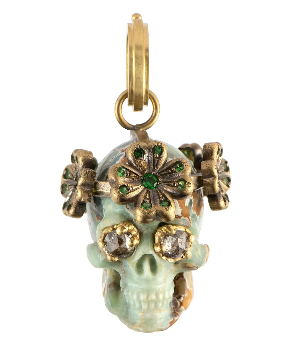 Turquoise Clover Skull Pendant