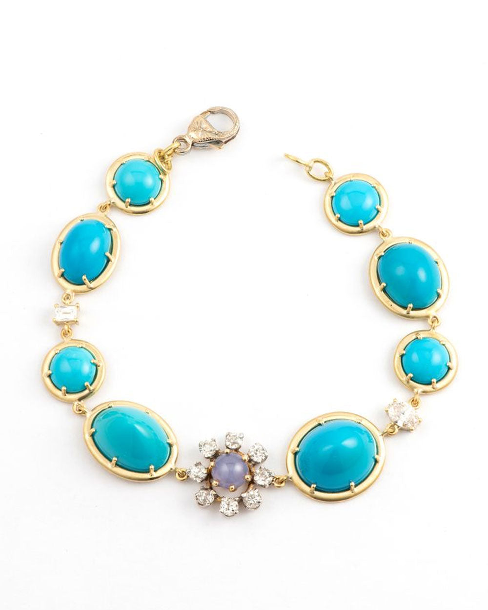 Vintage Turquoise and Diamond Tennis Bracelet