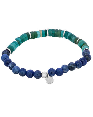 Silver Sodalite and Blue Grass Medium Beaded Bracelet