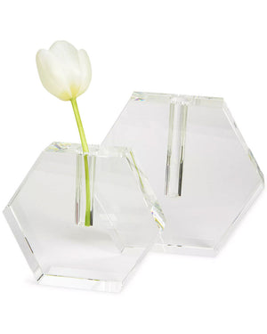Large Flat Hexagon Crystal Clear Vase
