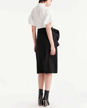 Black Atlas Bow Pencil Skirt