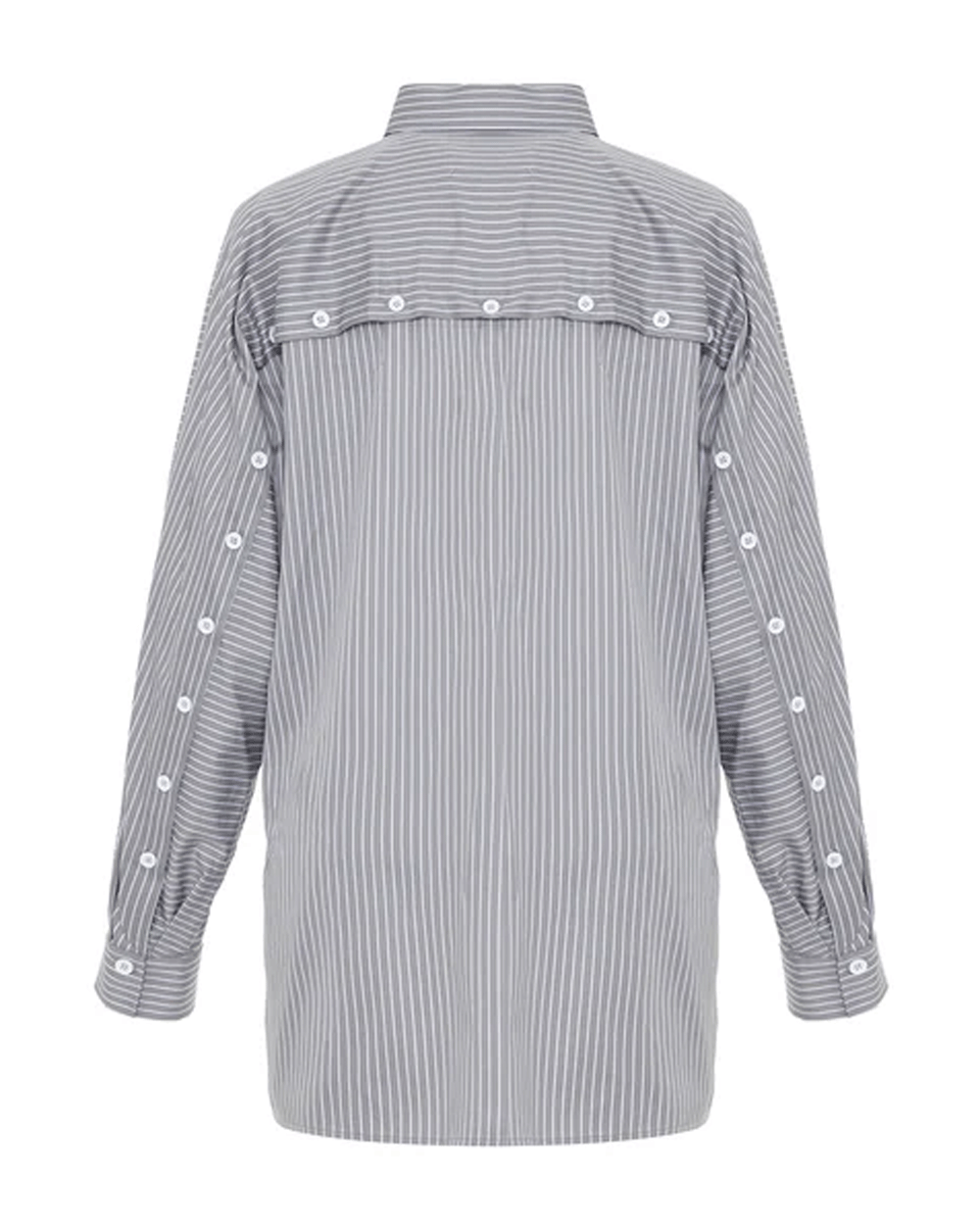 Grey White Echo Back Button Down Dolman Shirt