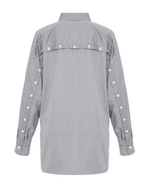 Grey White Echo Back Button Down Dolman Shirt