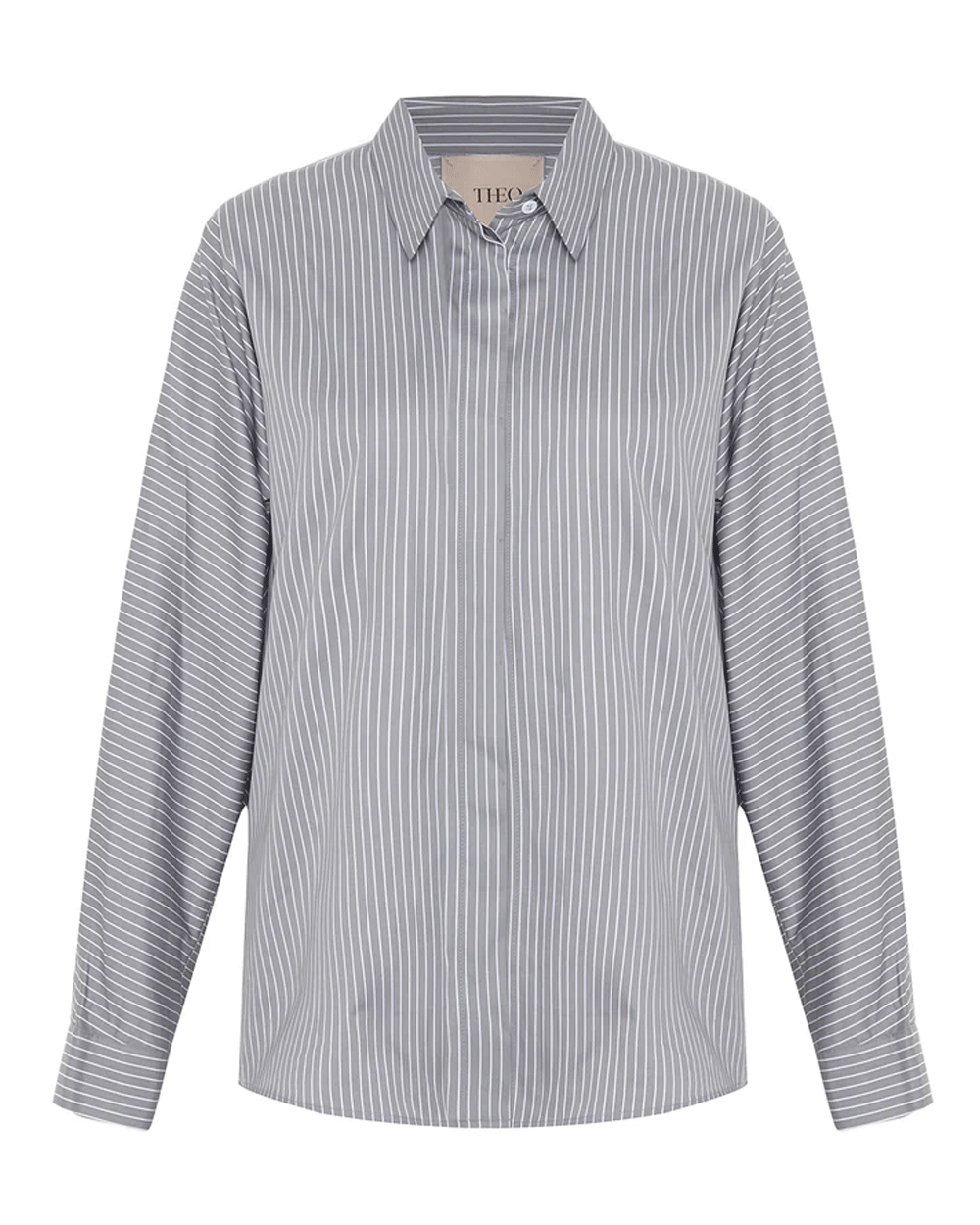 Grey White Echo Back Button Down Dolman Shirt