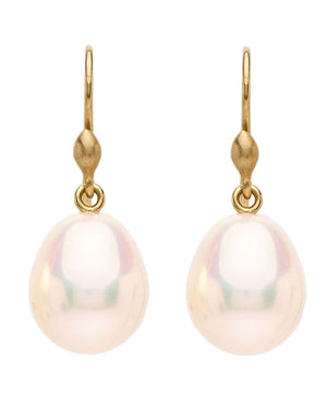 Medium Chinese Freshwater Baroque White Pearl Earrings