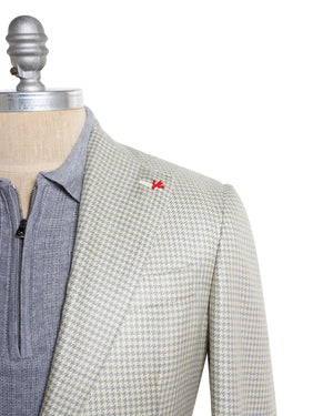 Grey and Yellow Silk Blend Houndstooth Sportcoat