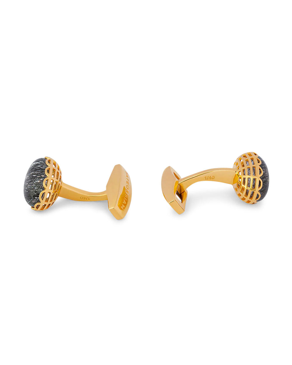 Black Rutilated Quartz Yellow Gold Plated Sterling Silver Oval Cufflinks