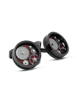 Polished Black with Red Spinning Carousel Gear Nuovo Round Cufflinks