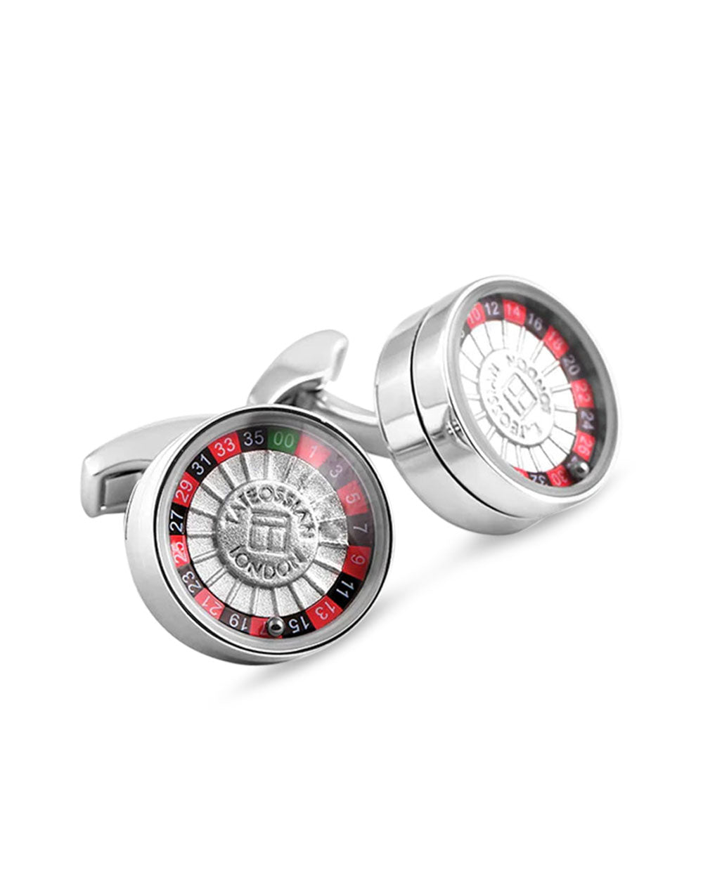 Silver Stainless Steel and Palladium Plated Metal Roulette Round Cufflinks