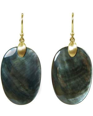 Gold Black Mother of Pearl Large Chip Earrings