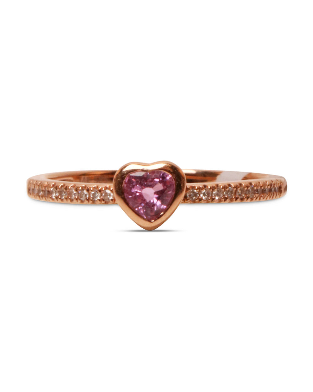 Rose Gold Pink Sapphire Heart and Diamond Ring
