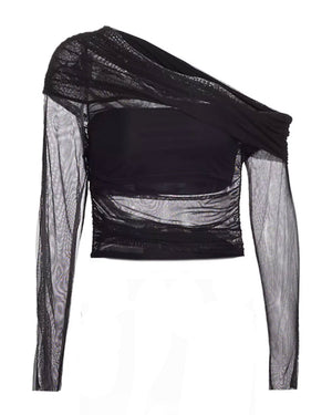 Black Long Sleeve Asymmetrical Top