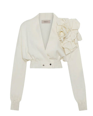 Ivory Nomia Cropped Rosette Cardigan