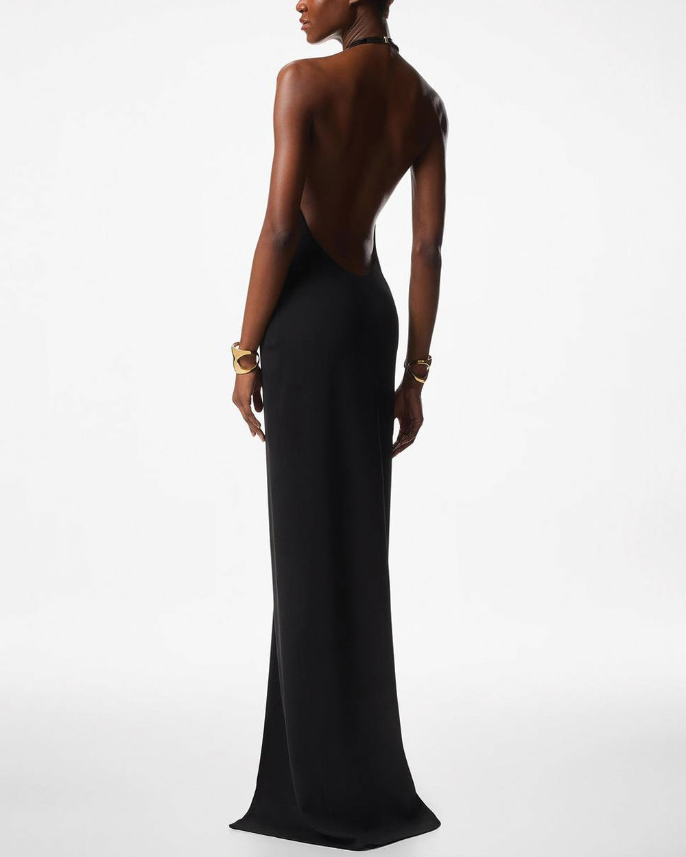 Black Sable Halter Neck Evening Dress