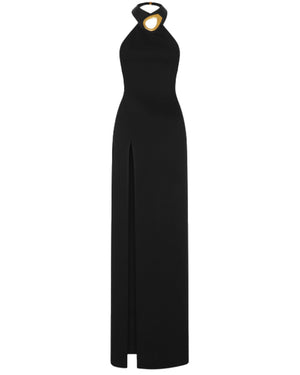 Black Sable Halter Neck Evening Dress