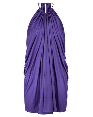 Bright Purple Lustrous Jersey Halterneck Mini Dress