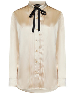 Champagne Tie Neck Silk Shirt