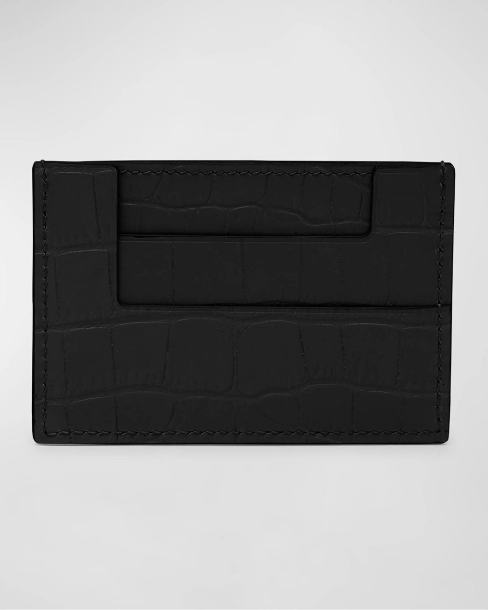 Croc-Embossed Leather Card Holder in Black