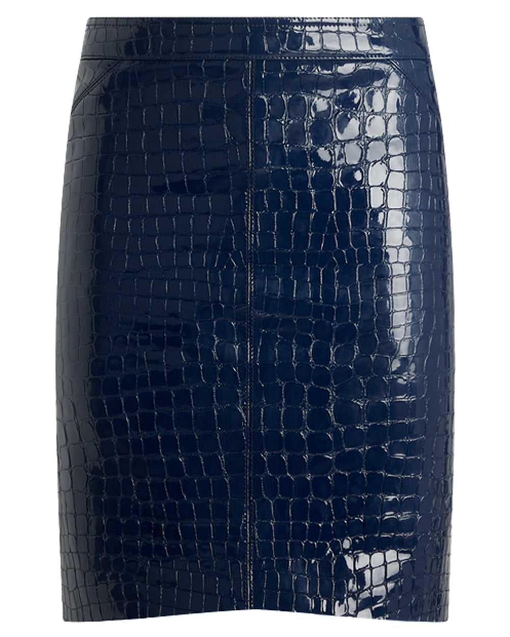 Deep Blue Crocodile Embossed Leather Skirt