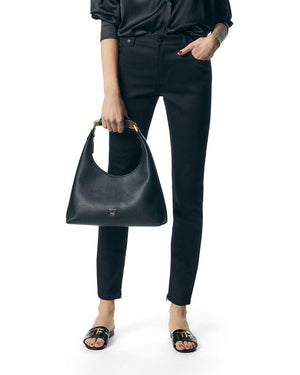 Grain Leather Bianca Hobo Bag in Black
