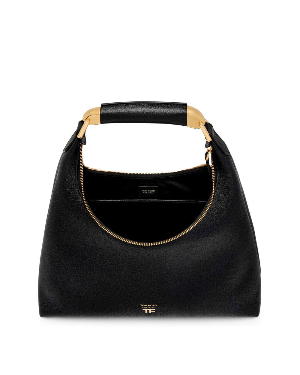 Grain Leather Bianca Hobo Bag in Black