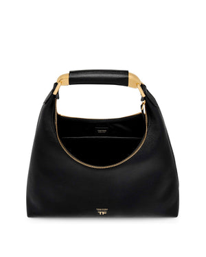 Grain Leather Bianca Hobo Bag in Black