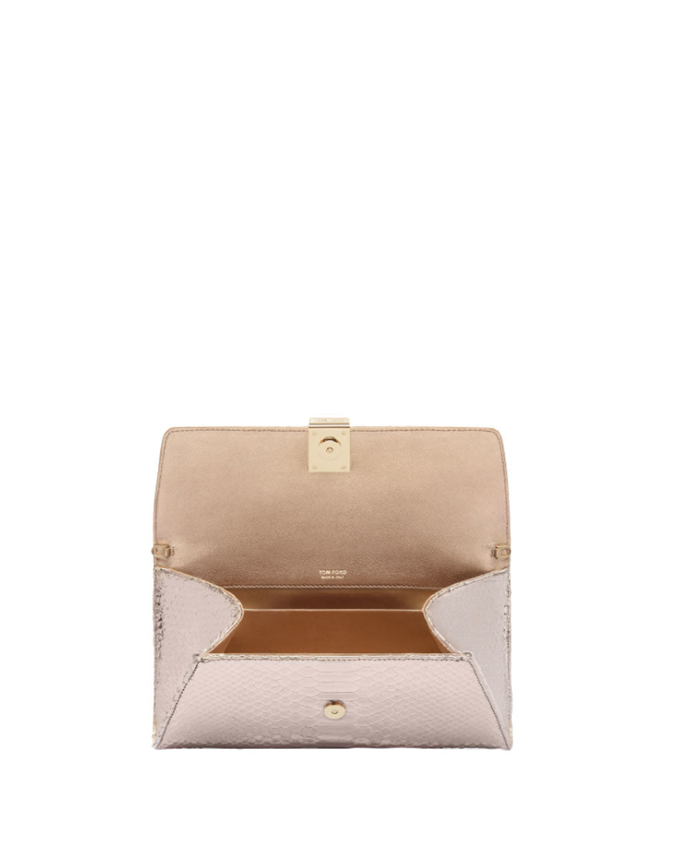 Laminated Python Stamped Clutch in Champagne