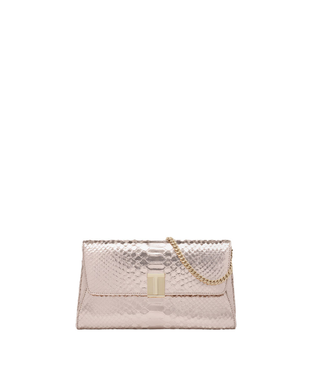 Laminated Python Stamped Clutch in Champagne