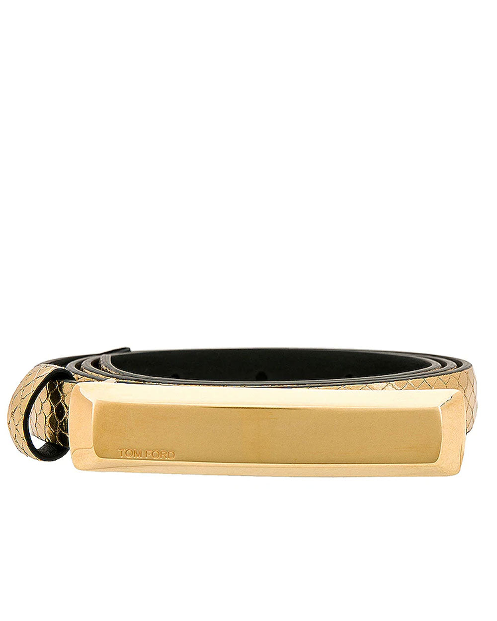 Laminated Stamped Python 15mm Belt in Dark Gold