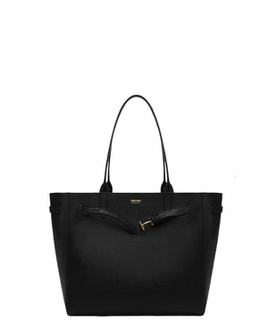 Large Audrey Grain Leather Tote in Black