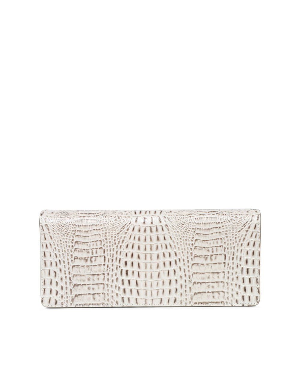 Mini Wallis Shiny Embossed Crocodile Clutch in Pearl Grey