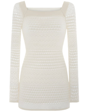 Off White Crochet Square Neck Dress