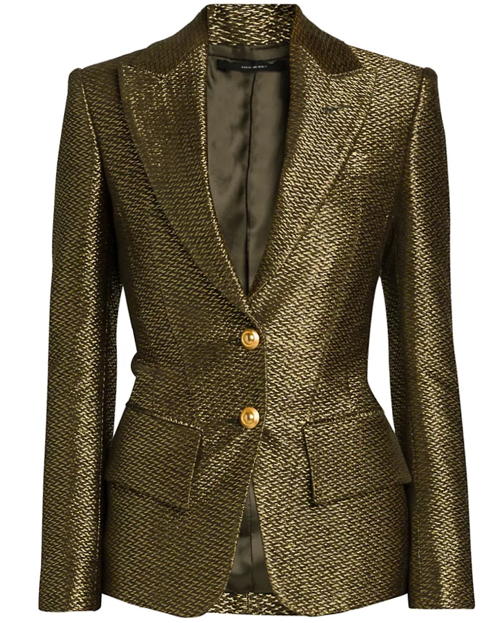 Olive Metallic Silk Boucle Single Breasted Jacket