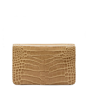 Small Stamped Crocodile Whitney Shoulder Bag in Beige