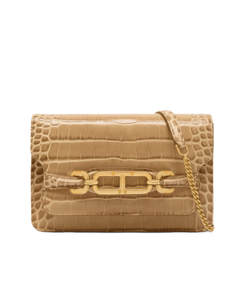 Small Stamped Crocodile Whitney Shoulder Bag in Beige