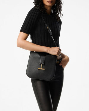 Small Tara Grained Leather Crossbody Bag in Black