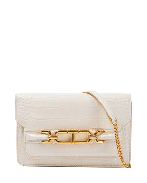 Small Whitney Croc Shoulder Bag in Ivory