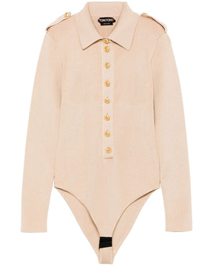 Soft Beige Long Sleeve Slinky Bodysuit