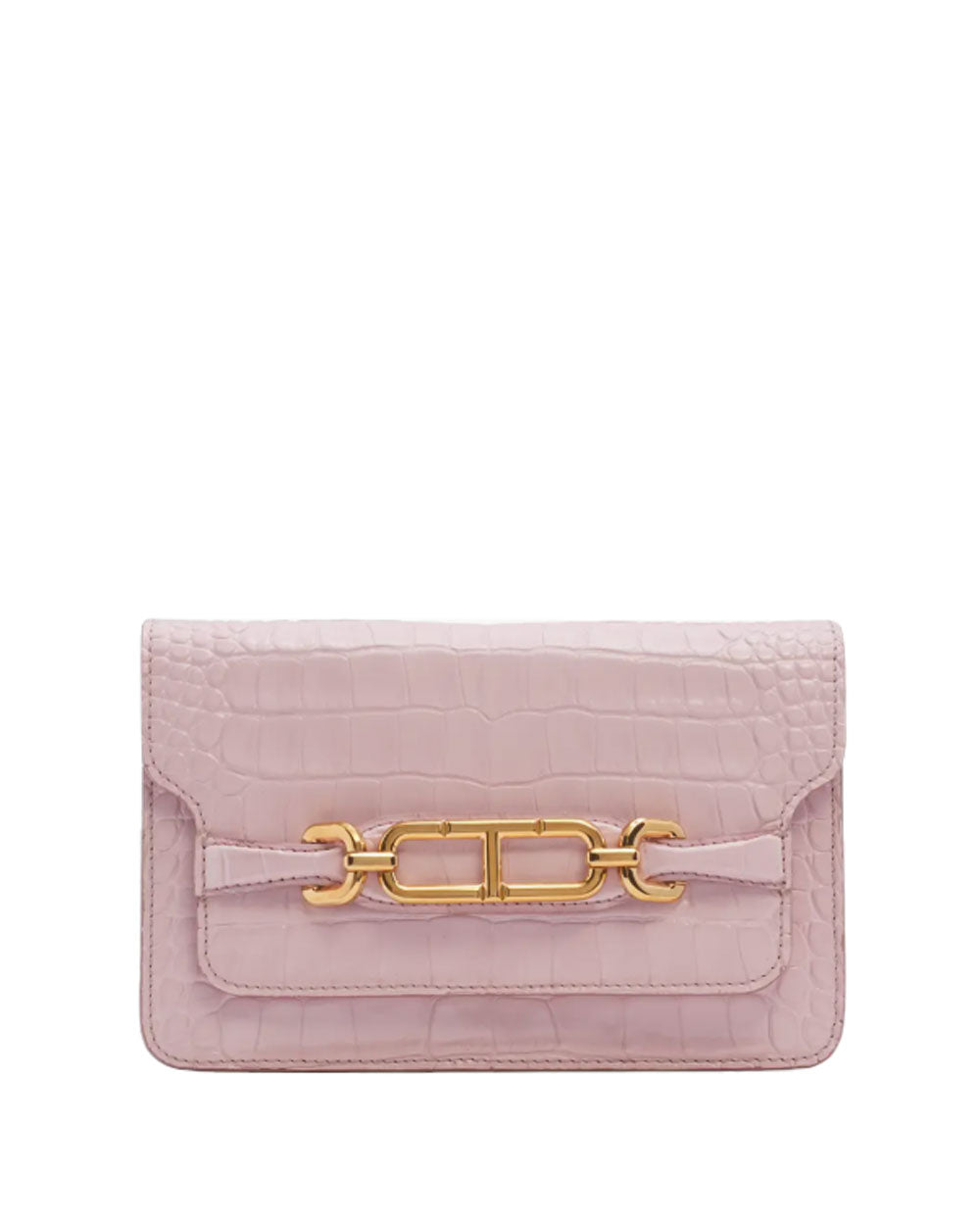 Stamped Crocodile Whitney Shoulder Bag in Pastel Pink