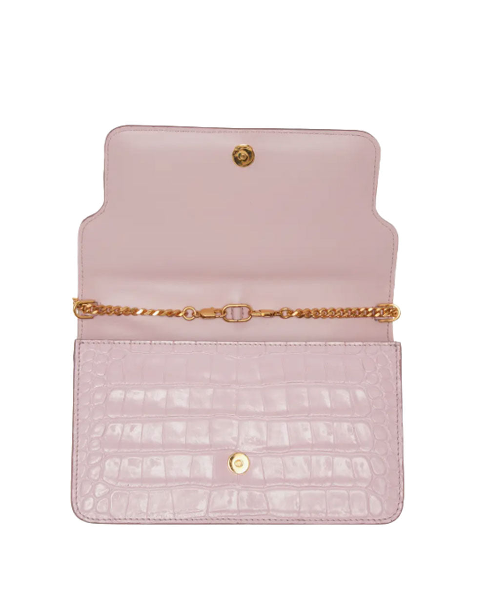 Stamped Crocodile Whitney Shoulder Bag in Pastel Pink