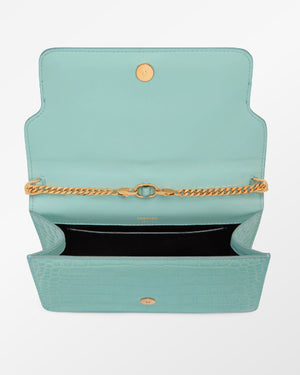 Stamped Crocodile Whitney Shoulder Bag in Pastel Turquoise