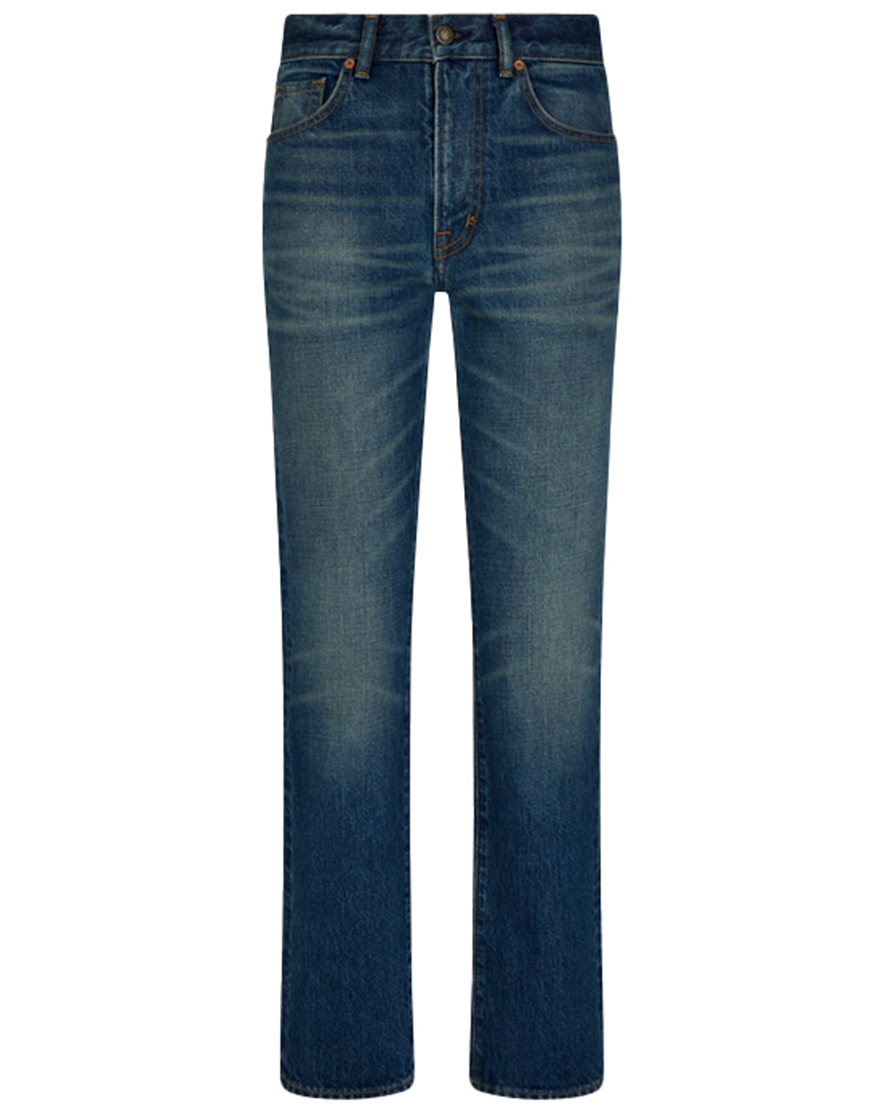 Stone Washed Straight Jean in Mid Blue