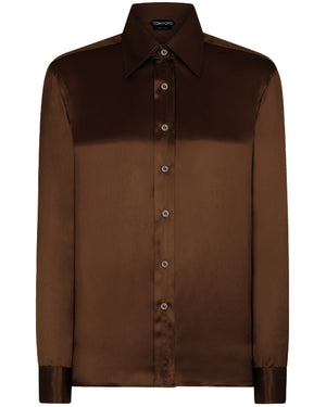 Wood Brown Fluid Button Down Shirt