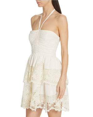 Savannah Ivory Crochet-trim Halter Neck Dress