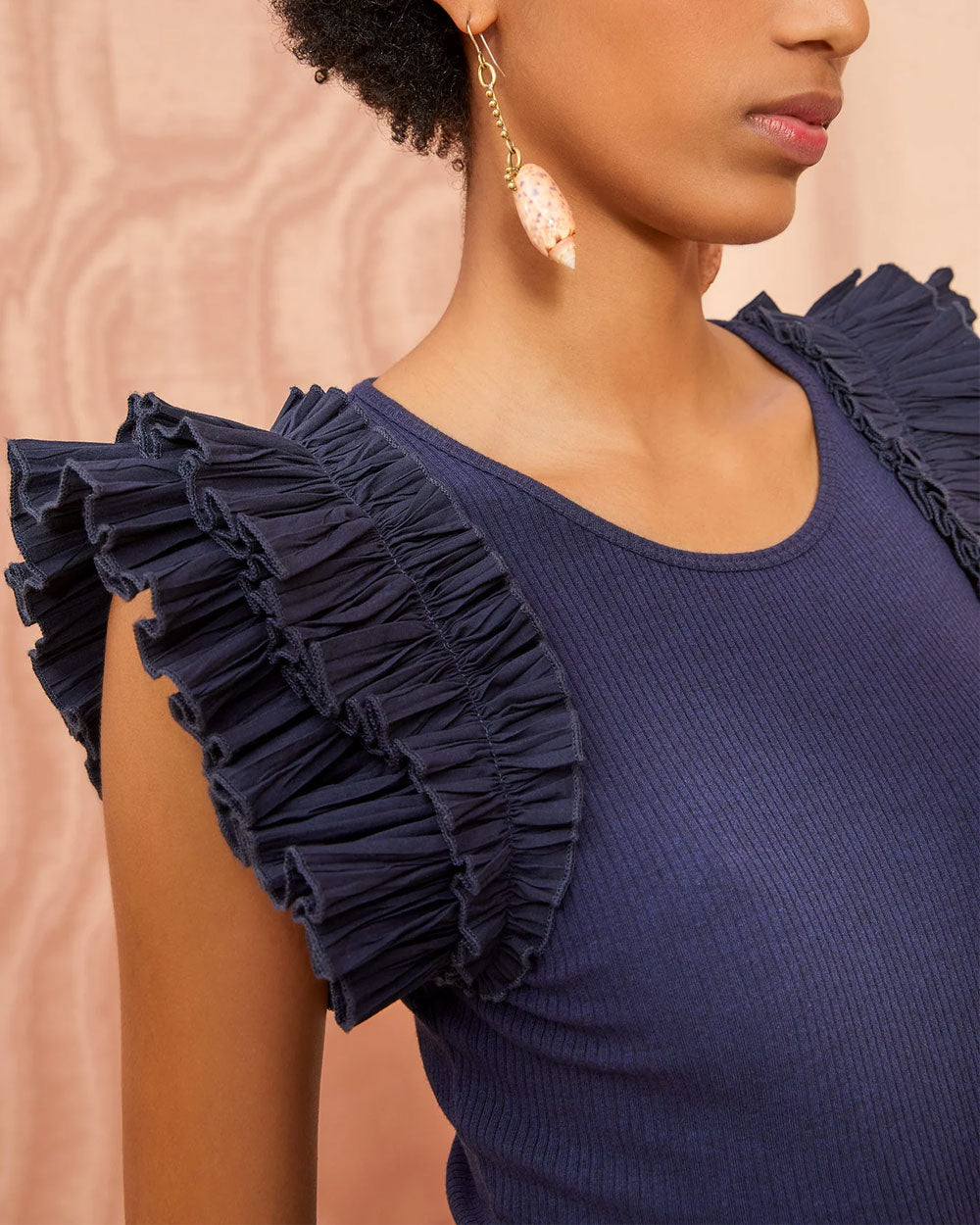 Midnight Lilo Ribbed Pleated Shoulder Top