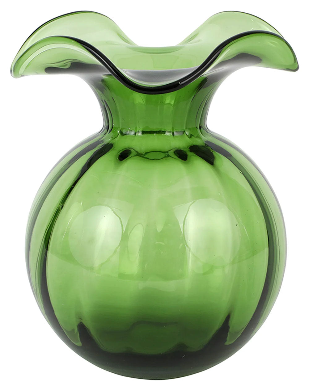 Medium Dark Green Hibiscus Glass Fluted Vase